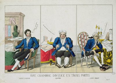 La Chambre Divisee en Trois Partis, caricature of the National Assembly, 1819 by French School